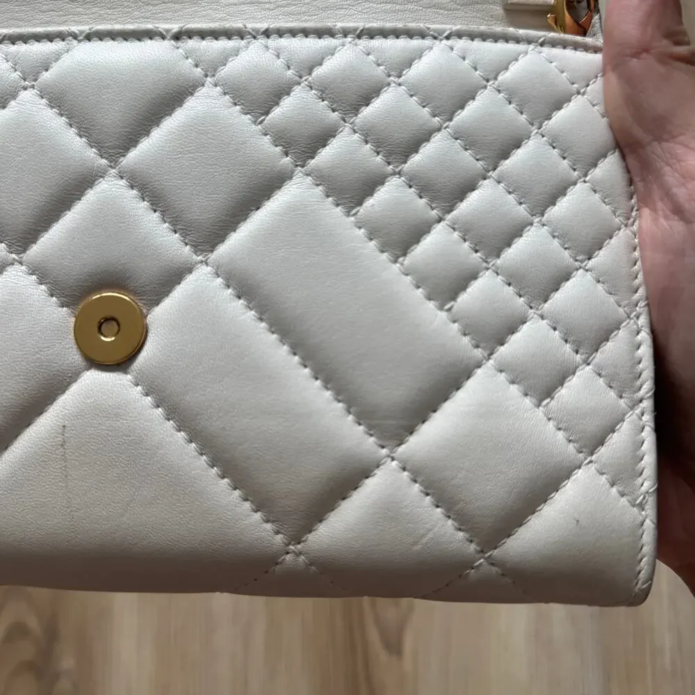 Versace Off White Quilted Leather La Medusa Gold Chain Clutch